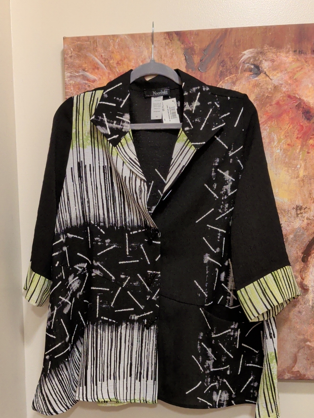 Women's Oversized Black Graphic Blazer with Lime Accents